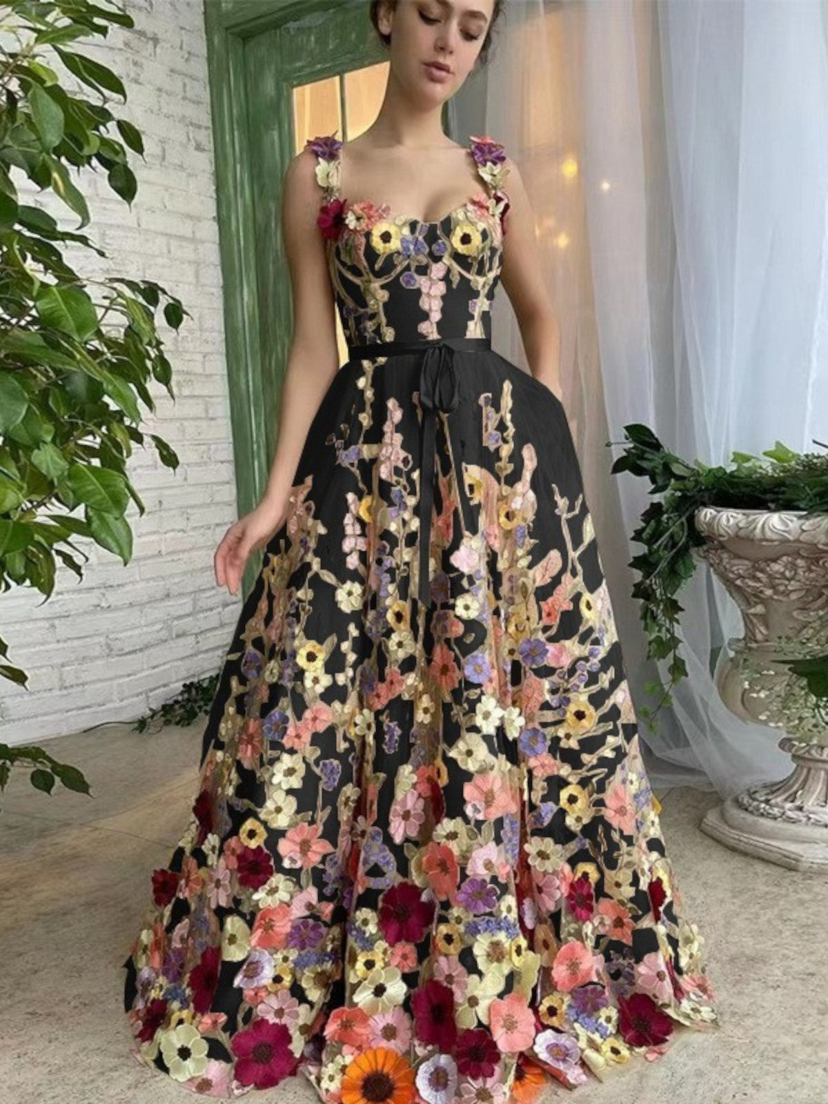 Kaia Summer Maxi Dress with Flowers Abstract Print