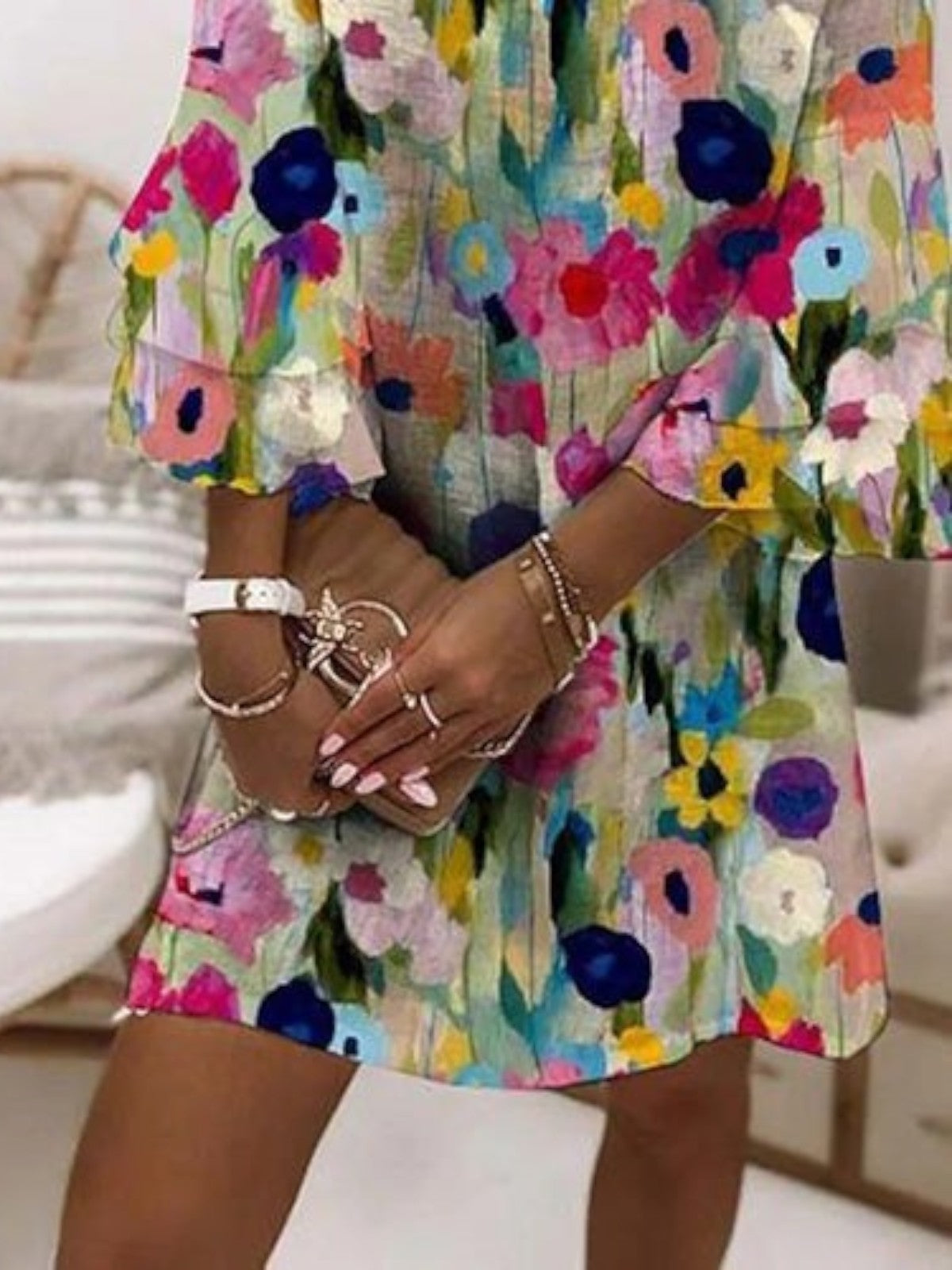 Tabitha - Romantic Floral Print V-Neck Mini Dress