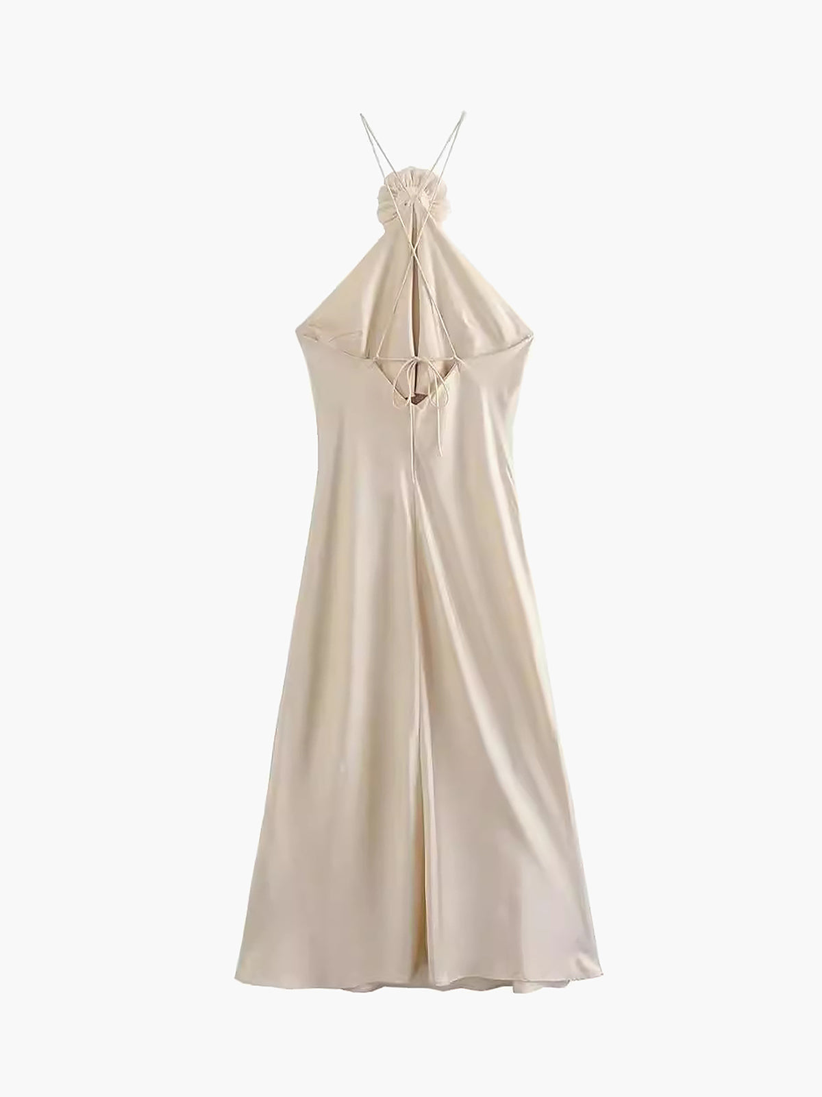 Rosette Satin Halter Midi Dress