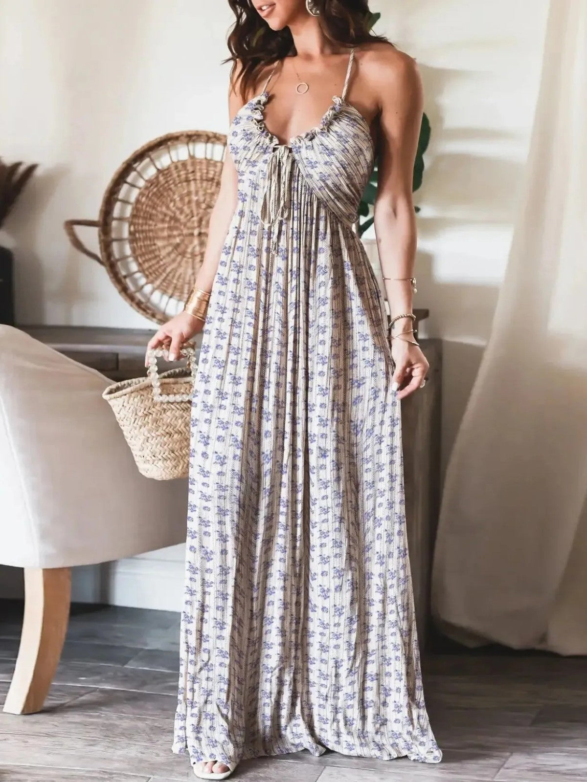 Aurelia Backless Halter Maxi Dress