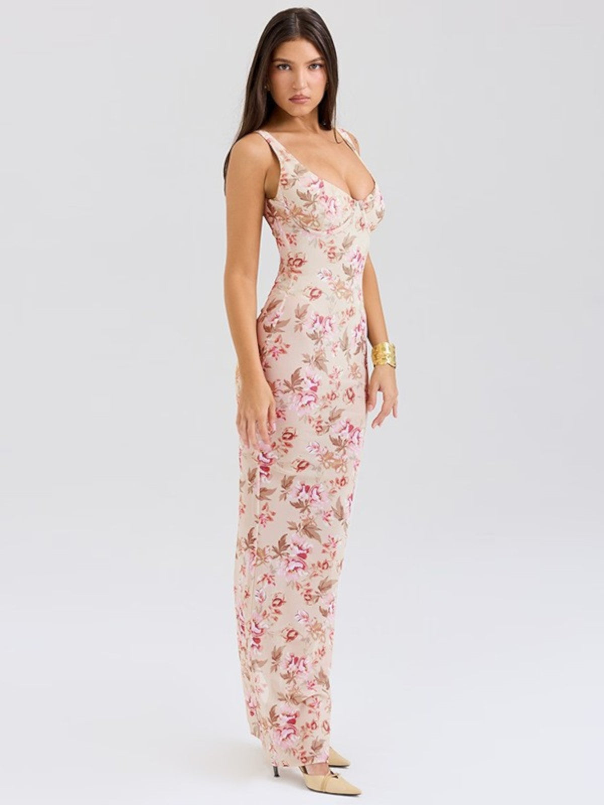 Elara Floral Print Maxi Dress