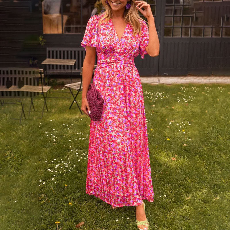 Alexa - Classic V-Neck Floral Print Dress