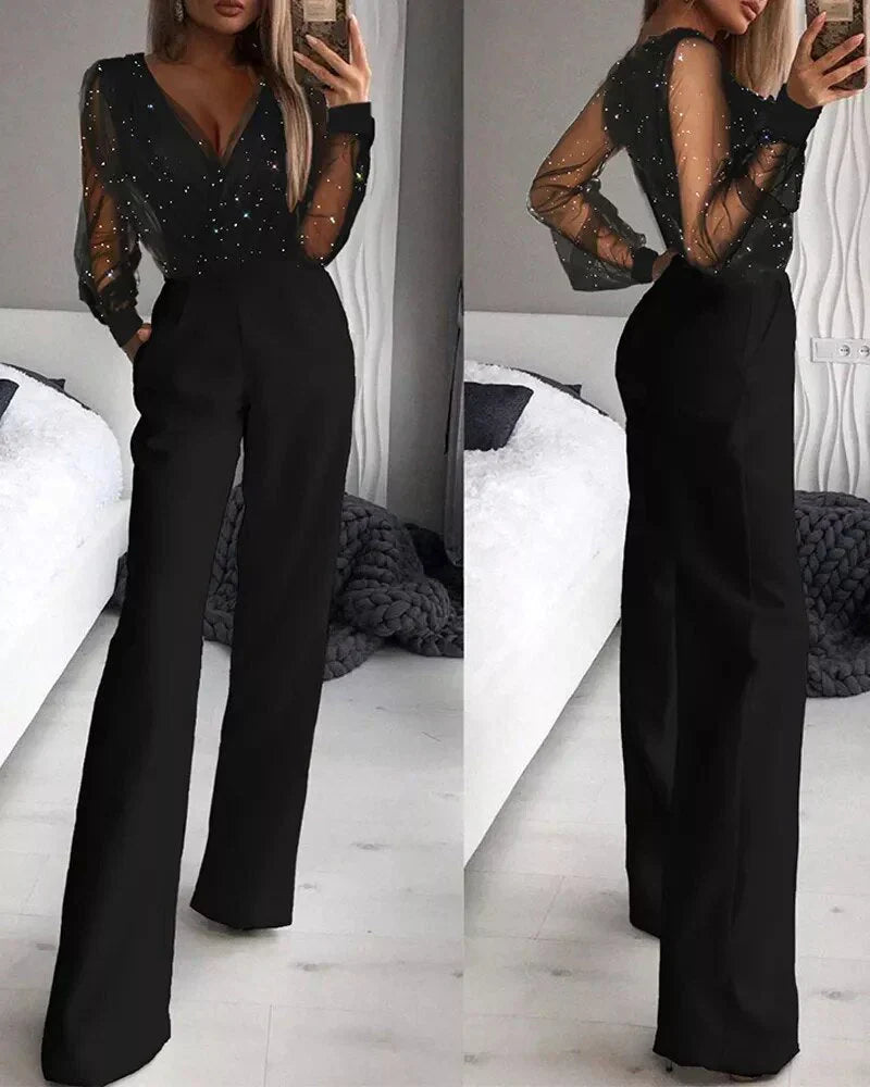 Brianna - Women's Glitter V-Neck Jumpsuit
