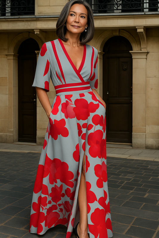 Emily Milano V-Neck Midi Dress with Sleeve