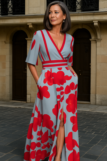 Emily Milano V-Neck Midi Dress with Sleeve