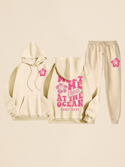 Mila - Comfy Oversized Tracksuit with Surf City Back Print