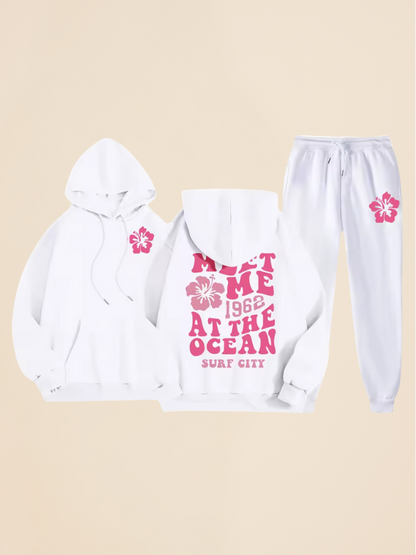 Mila - Comfy Oversized Tracksuit with Surf City Back Print