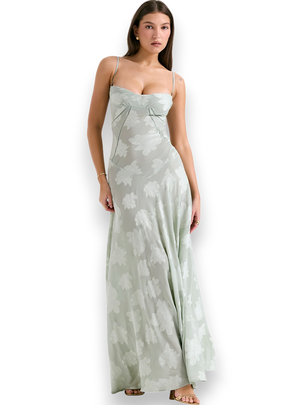 Amara Blossom Green Floral Vintage Gown