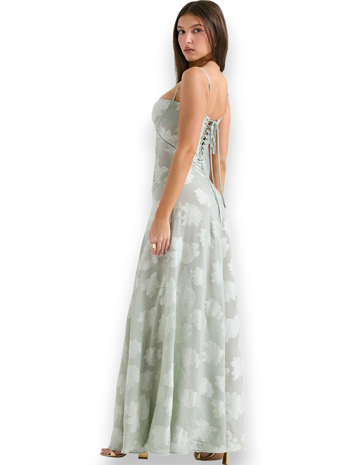 Amara Blossom Green Floral Vintage Gown