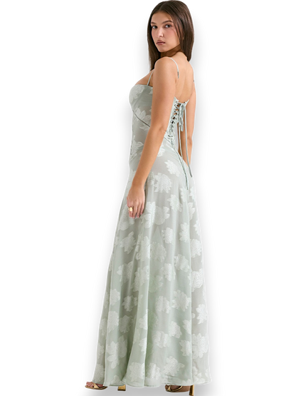 Amara Blossom Green Floral Vintage Gown