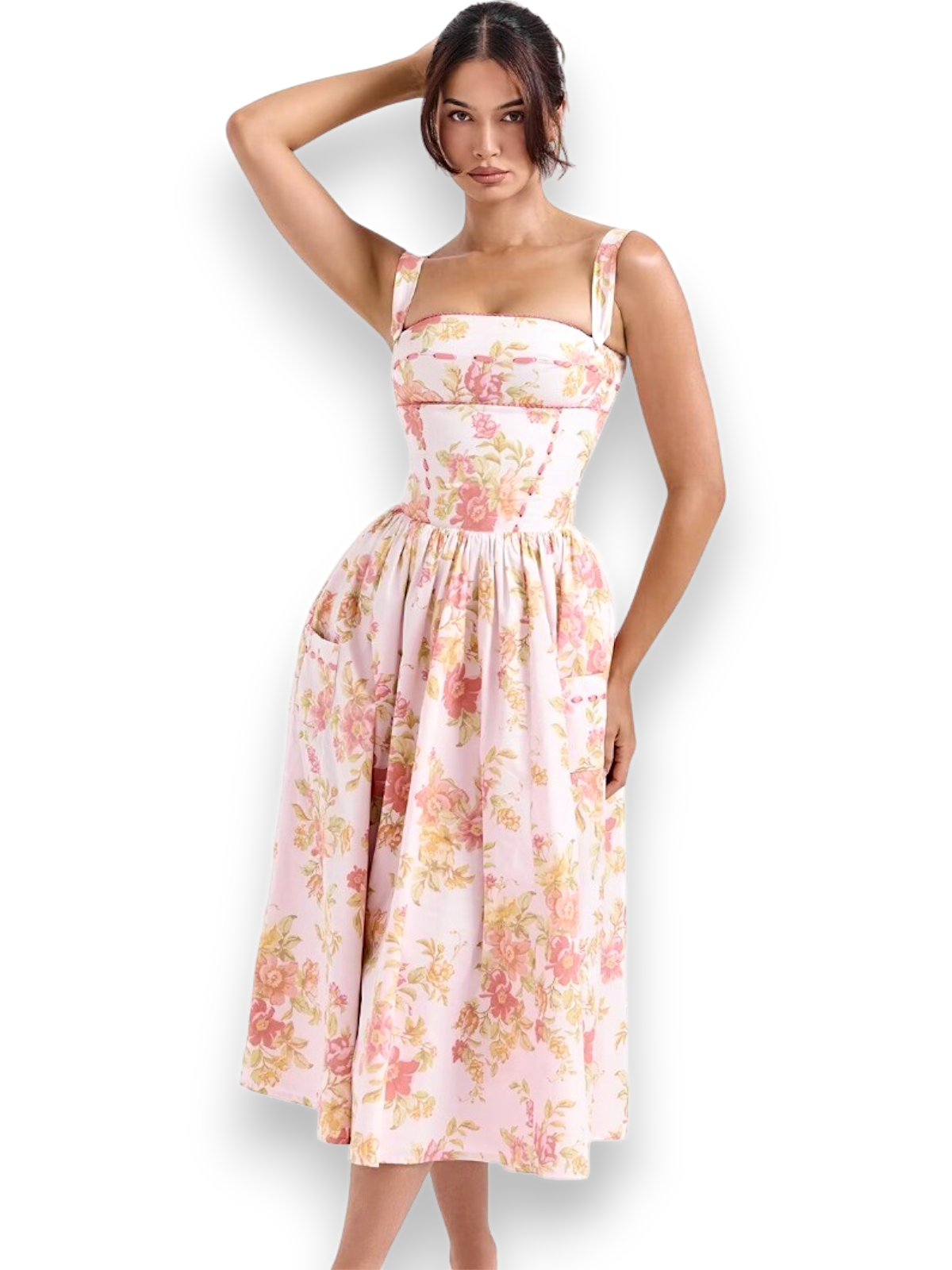 Isla Rosebud Floral Vintage Midi Dress
