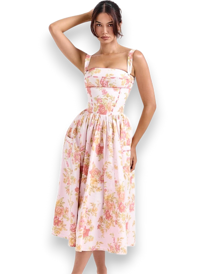 Isla Rosebud Floral Vintage Midi Dress