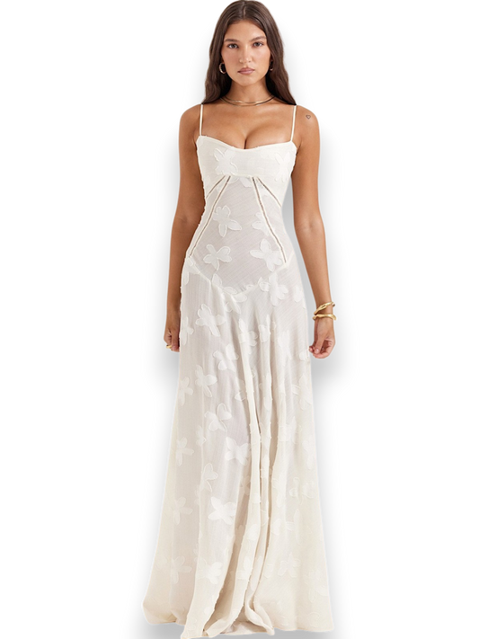 Amara Blossom White Floral Vintage Gown