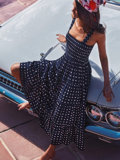 Aurelia Summer Blue Maxi Dress with White Square Dots