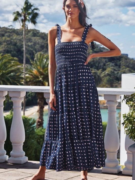 Aurelia Summer Blue Maxi Dress with White Square Dots