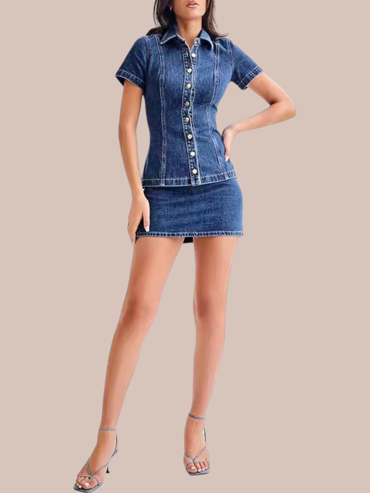 Marvelle Denim Button-Up Skirt Set