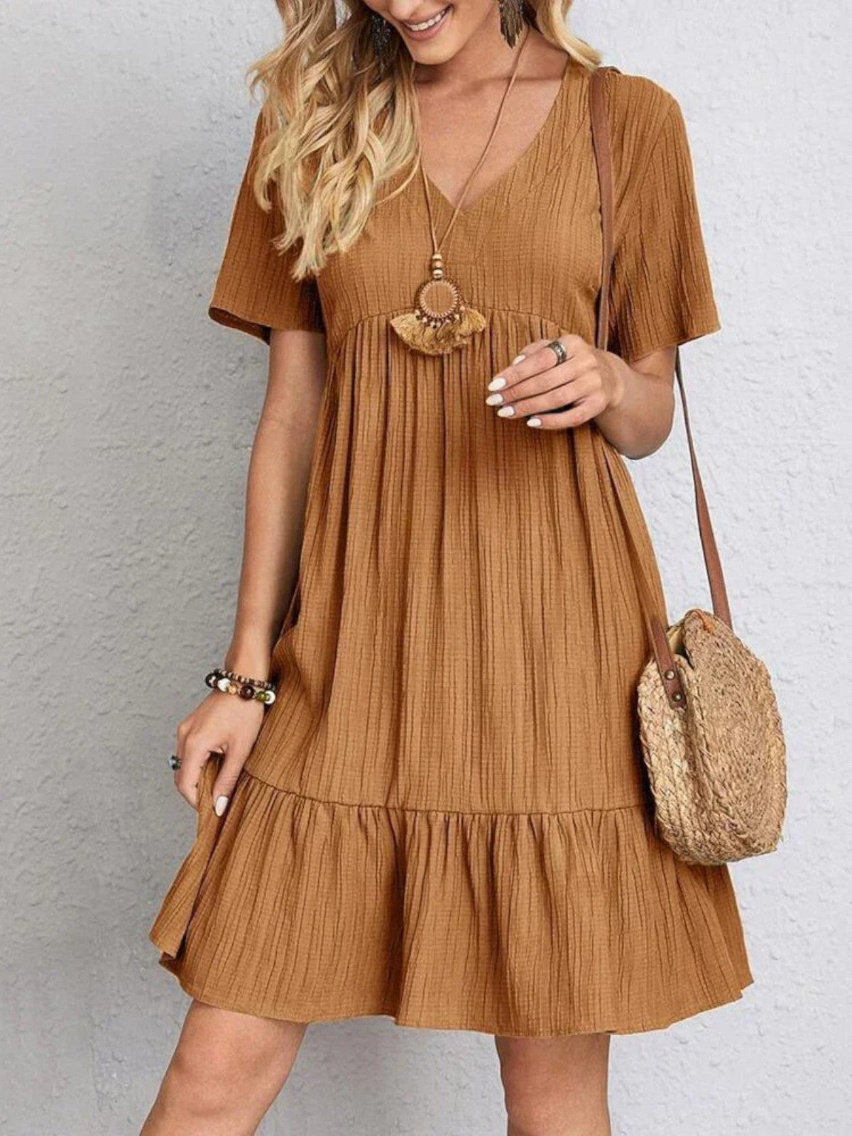 Hadley - Boho Chic Ruffle Hem Mini Dress