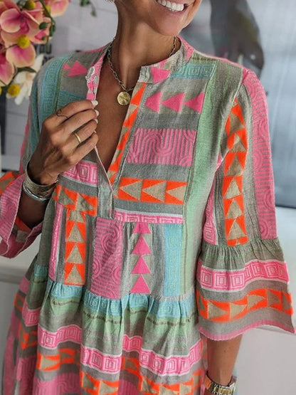 Ava - Chic V-Neck Cotton Hemp Summer Dress