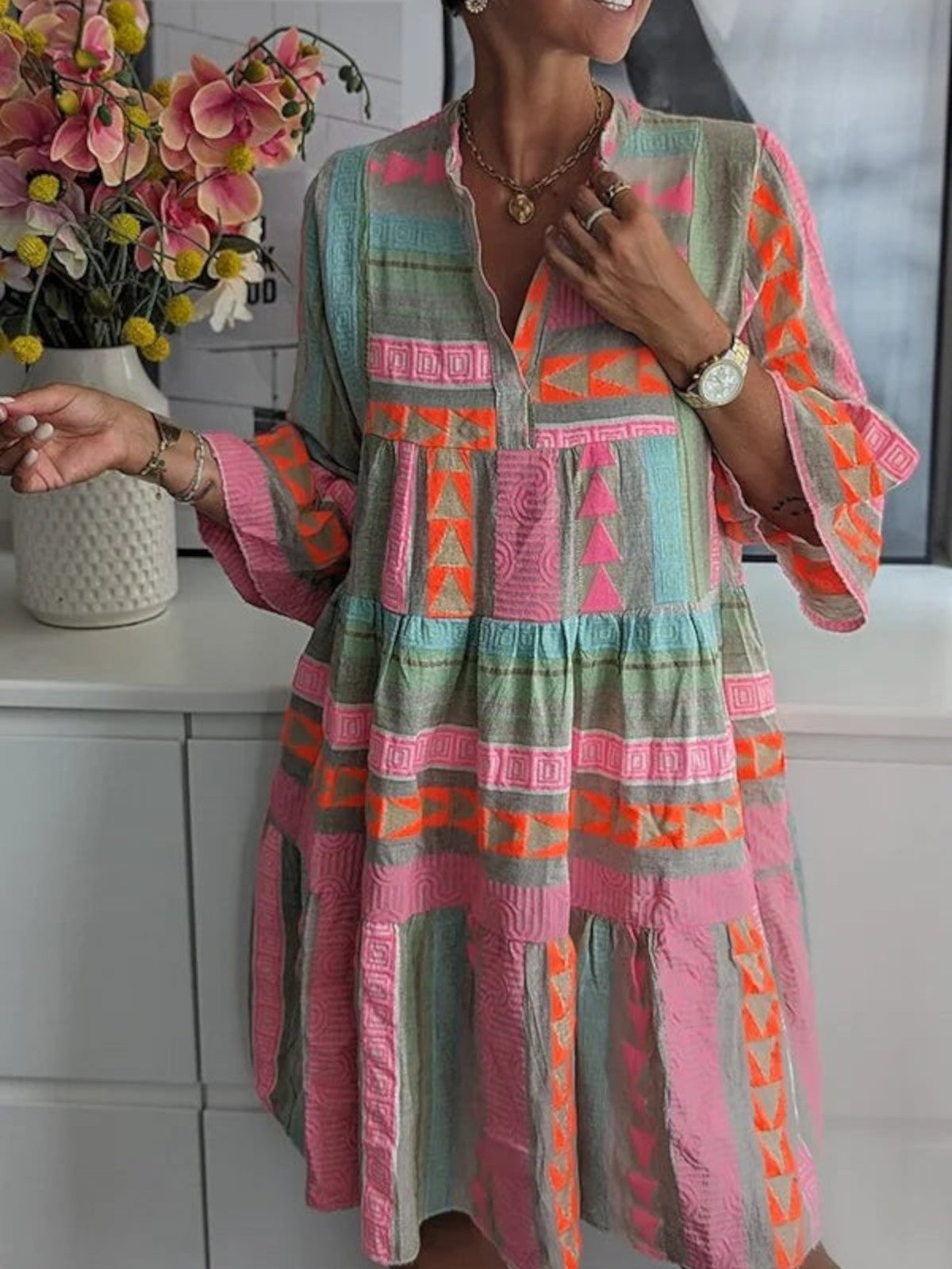 Ava - Chic V-Neck Cotton Hemp Summer Dress