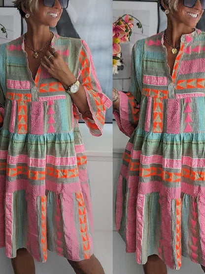 Ava - Chic V-Neck Cotton Hemp Summer Dress