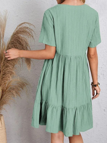 Audrey - Trendy Boho Ruffle Hem Mini Dress