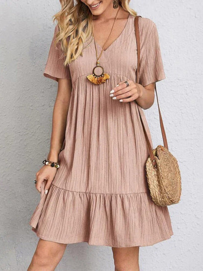 Audrey - Trendy Boho Ruffle Hem Mini Dress