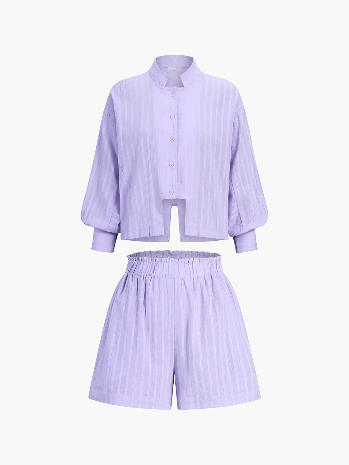Mira Cotton Pinstripe Long-Sleeve Shorts Set