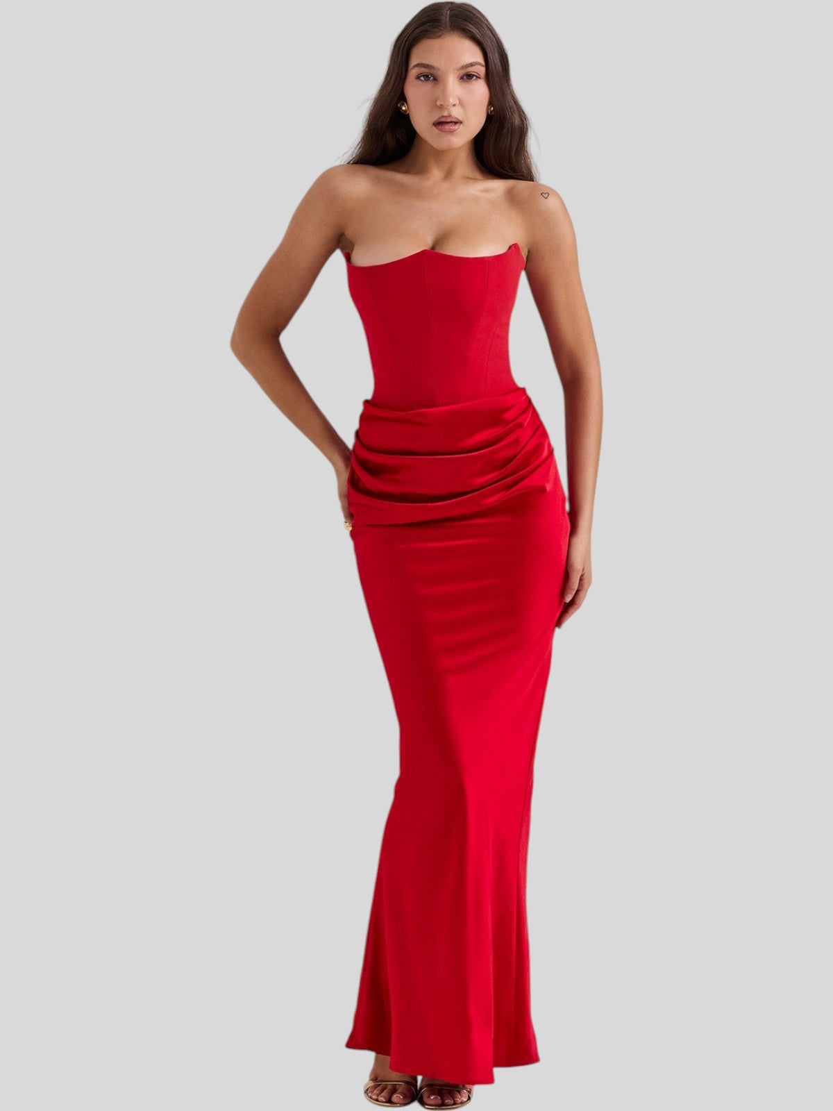 Lara Satin Crepe Strapless Evening Gown