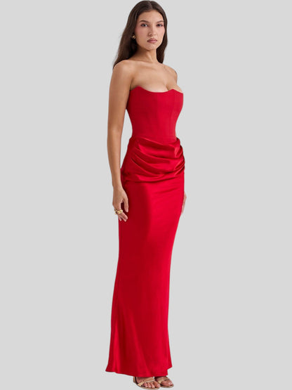 Lara Satin Crepe Strapless Evening Gown