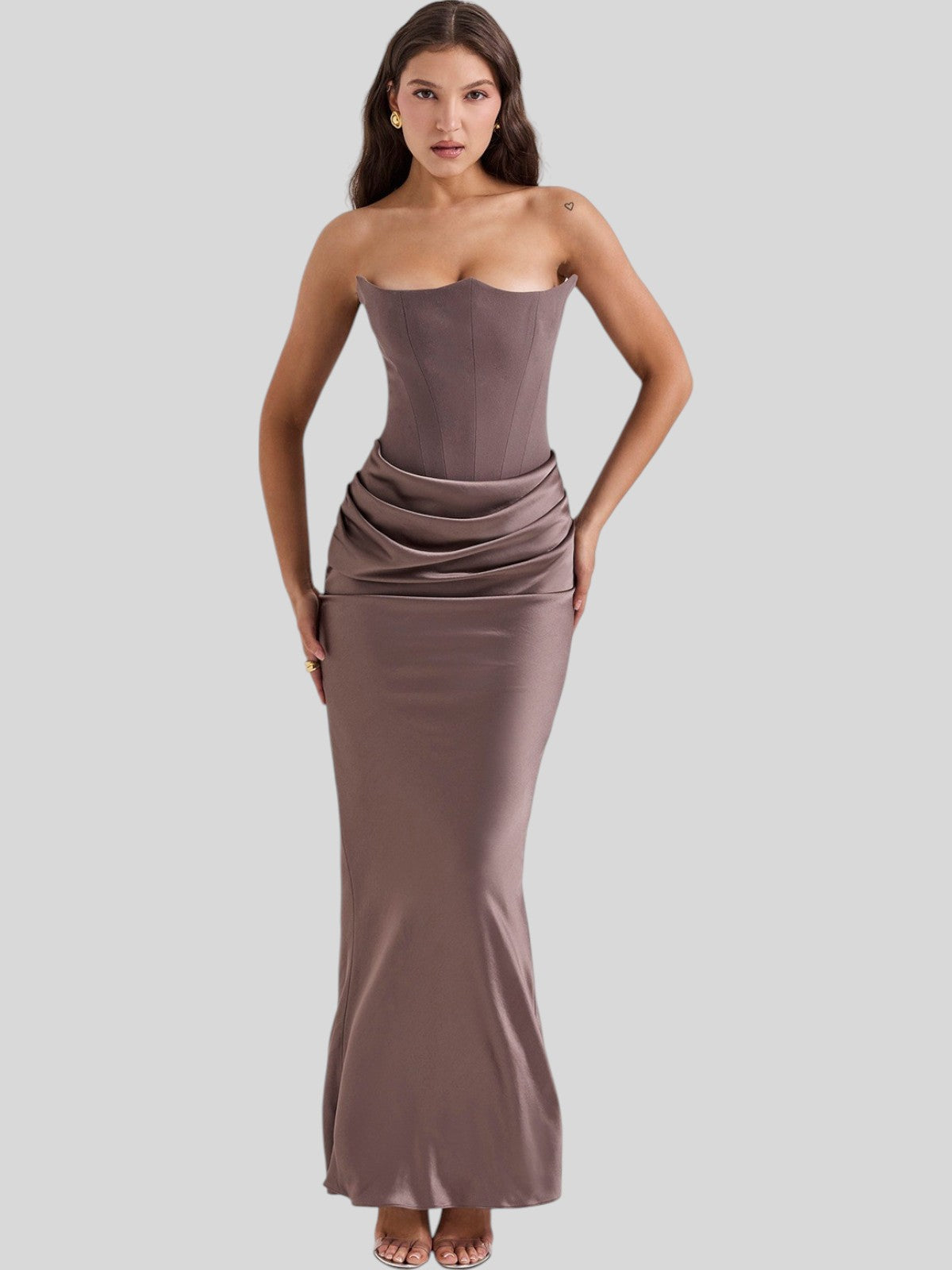 Lara Satin Crepe Strapless Evening Gown