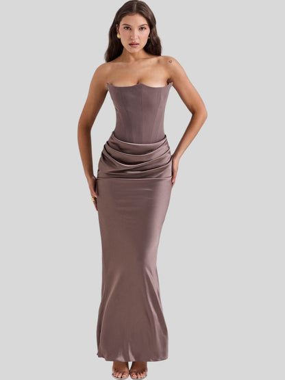 Lara Satin Crepe Strapless Evening Gown