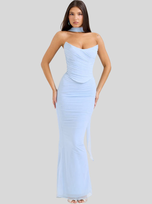 Isla Satin Crepe Corset Evening Gown