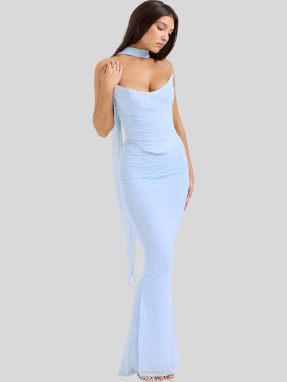Isla Satin Crepe Corset Evening Gown