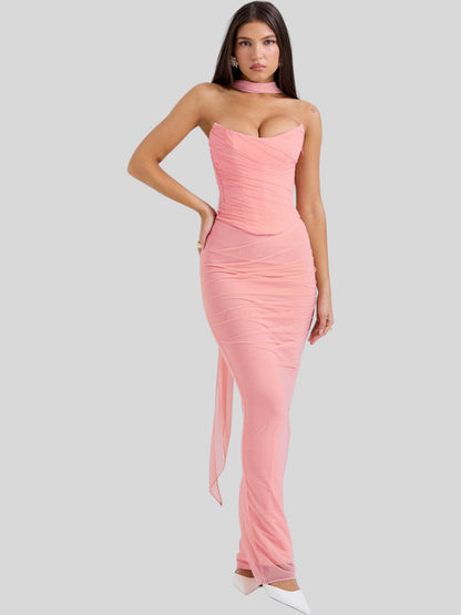 Isla Satin Crepe Corset Evening Gown
