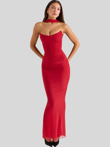Isla Satin Crepe Corset Evening Gown