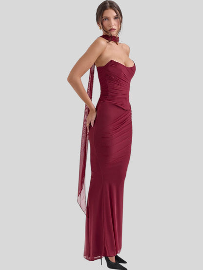 Isla Satin Crepe Corset Evening Gown