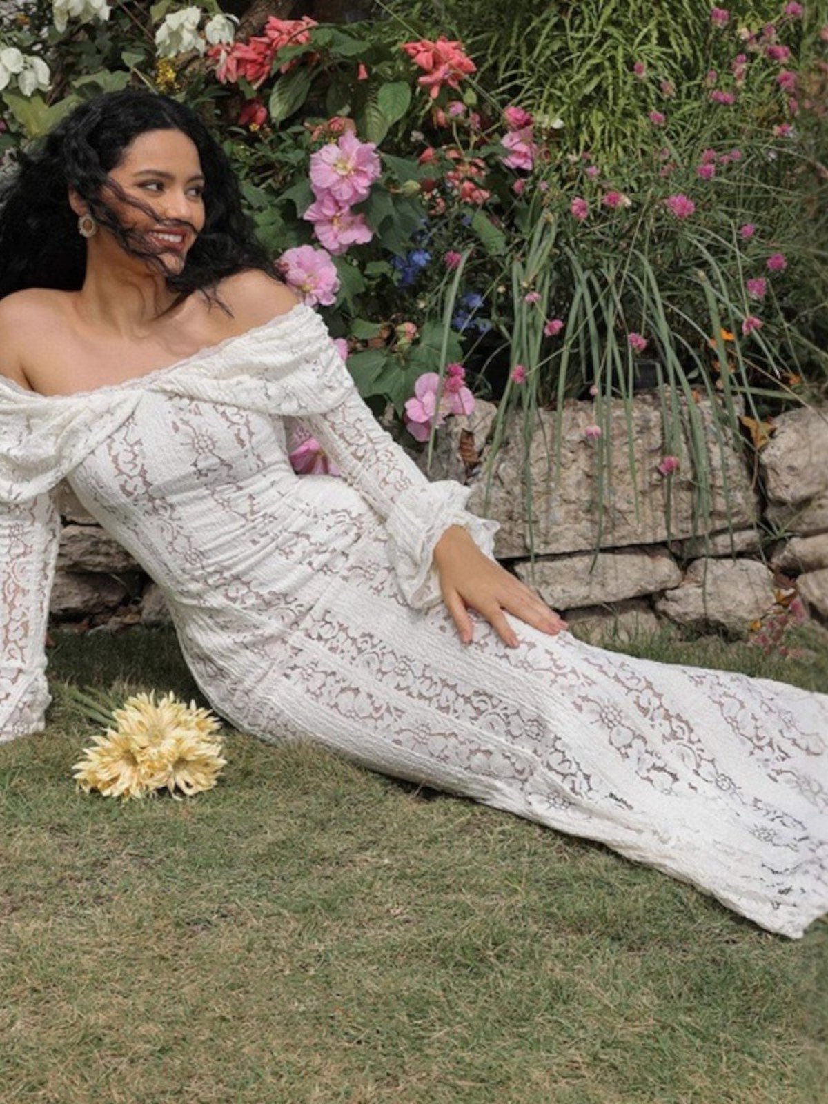 Freya Lace Off-Shoulder Maxi Dress
