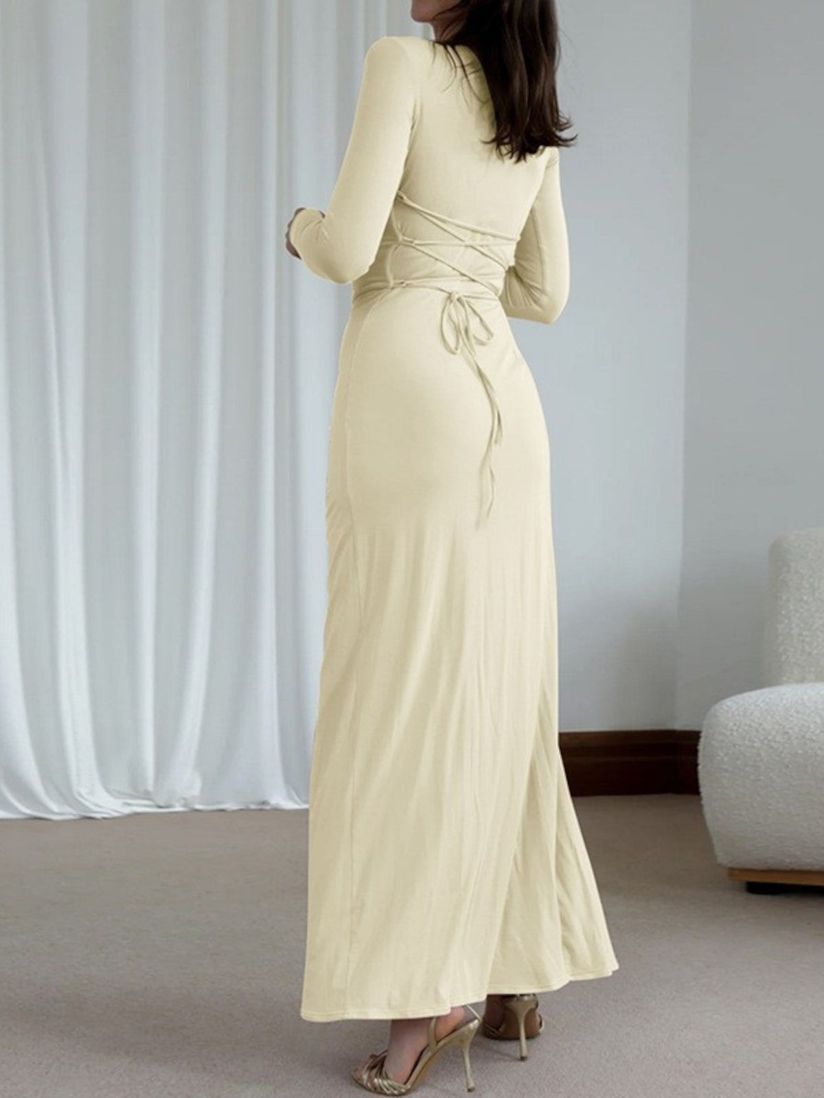 Isla Ruched Long-Sleeve Gown