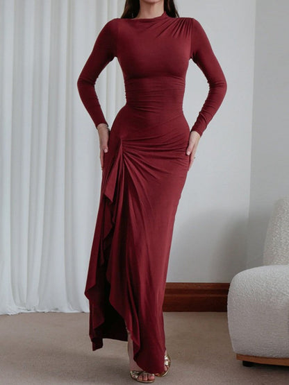 Isla Ruched Long-Sleeve Gown
