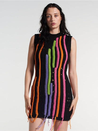 Tessa Vibrant Multicolor Crochet Knit Dress