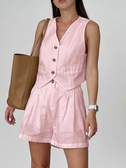 Vivara Cotton-Linen Tailored Shorts Set