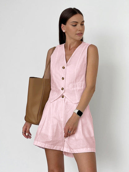 Vivara Cotton-Linen Tailored Shorts Set