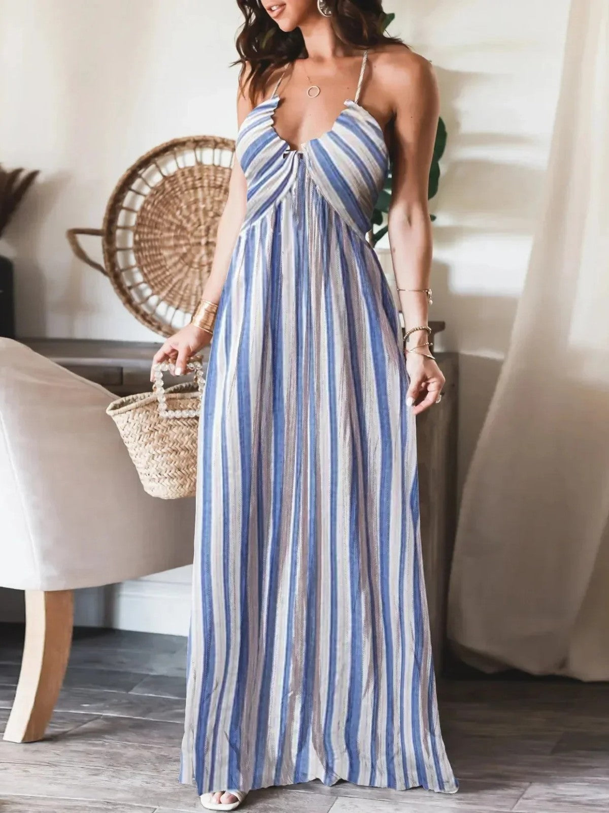 Aurelia Backless Halter Maxi Dress
