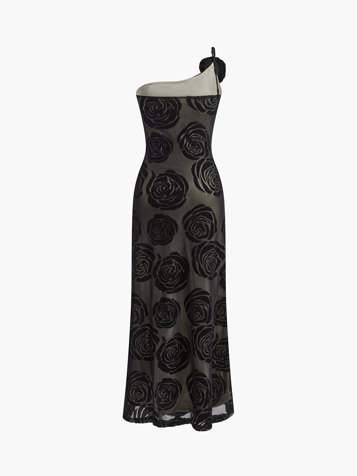 Sophia Black Jacquard Asymmetrical Gown