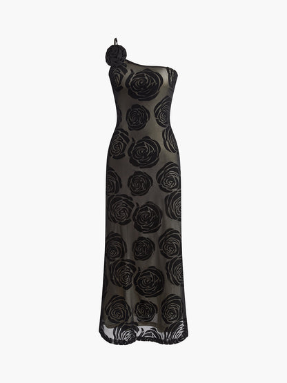 Sophia Black Jacquard Asymmetrical Gown