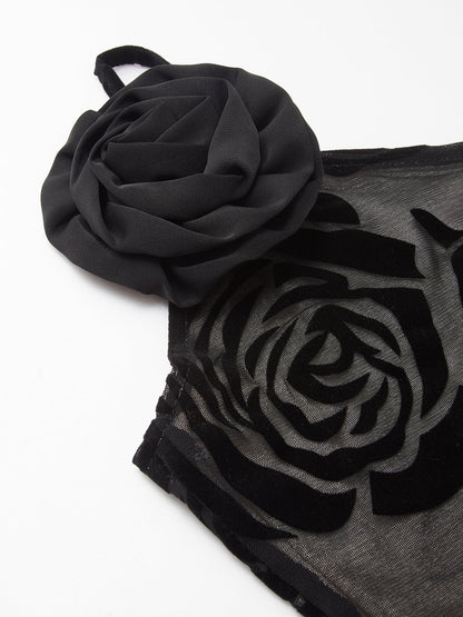 Sophia Black Jacquard Asymmetrical Gown