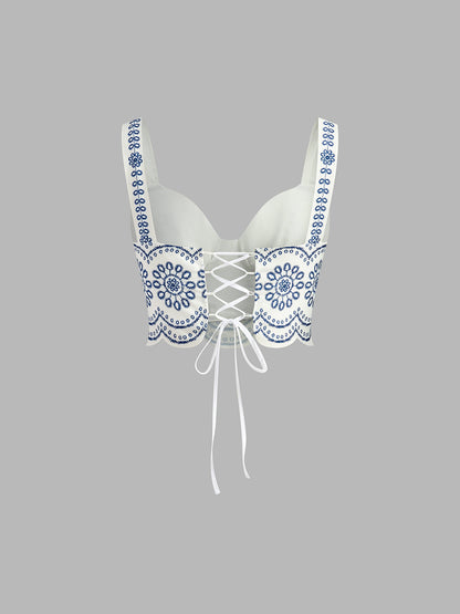 Zina Printed Sleeveless Tie Back Skirt Set