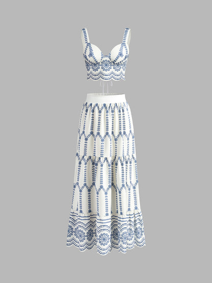 Zina Printed Sleeveless Tie Back Skirt Set