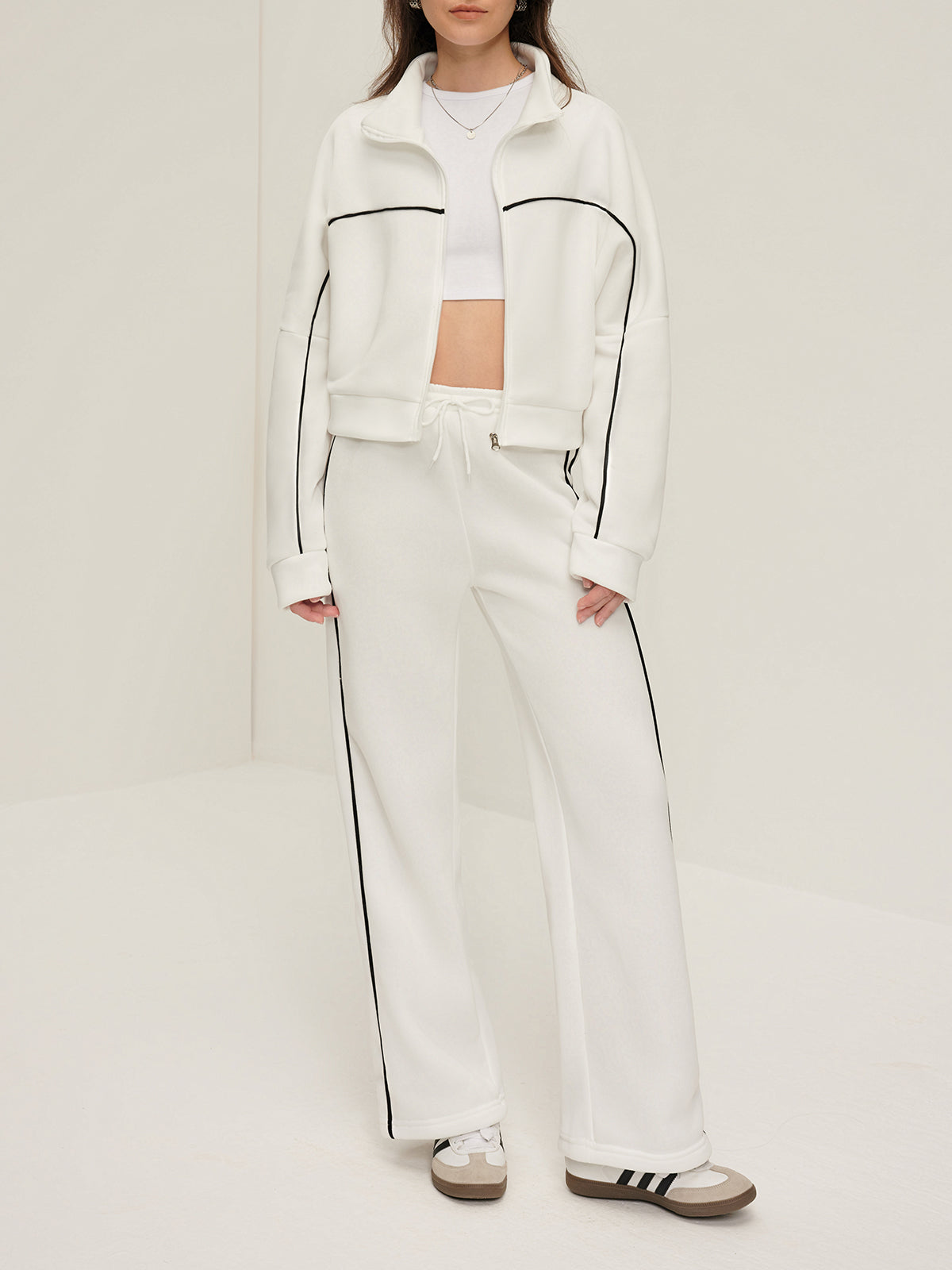 Vivara Contrast Trim Zipper Pants Set