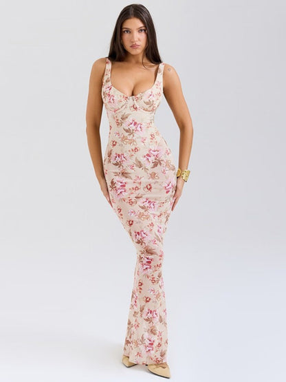 Elara Floral Print Maxi Dress